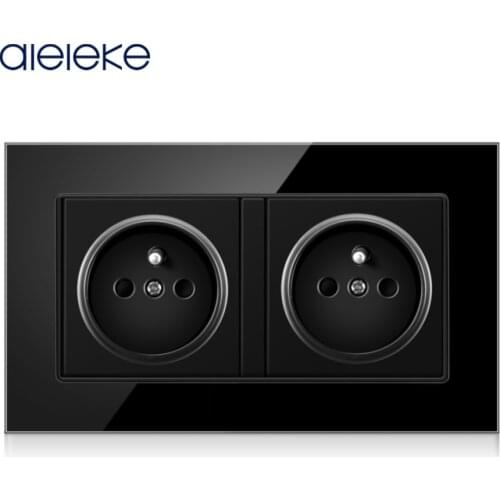 Aleleke EU Socket 10 Bedroom Decor Cepower With Usb Smart Home 0-240v Plug French Wall Soket Black Glass Wall Panel Outlet