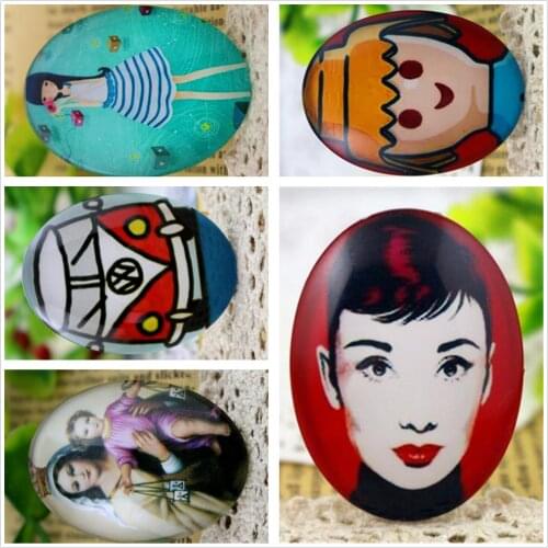 New Fashion 2pcs 30x40mm Handmade Photo Glass Cabochons (Blue Striped Skirt Girl)