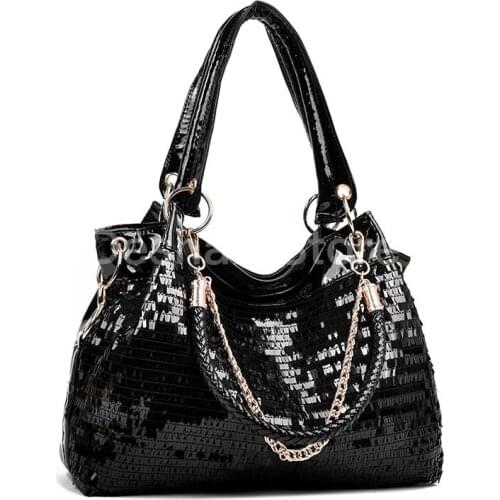 2020 New Sequin Black Patent Leather Bag Women Bright Large Capacity Handbag Casual Hobos Crossbody Bag Sling Shoulder Purse
