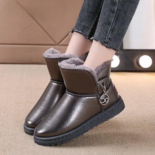 2021 Womens New Winter Plus Velvet PU Waterproof Mid-tube Boots Thickened Warm Snow Boots Womens Cotton Shoes Tide
