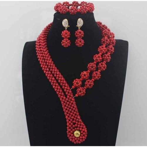 New Genuine Coral Beads Necklace Jewelry Nigerian Wedding African Coral Beads Jewelry Set Red Coral Beads Set Free Ship W13941
