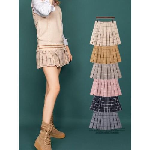 Autumn Winter Women Skirts High Waist Female Pleated Skirt Fashion Chic Girls Dance Mini Skirts Preppy Style Ladies Plaid Skirt