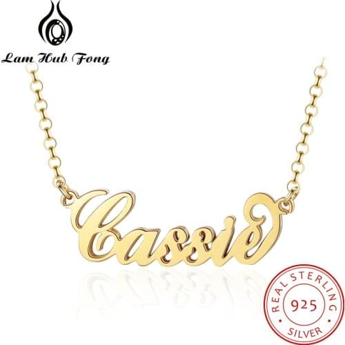 925 Sterling Silver Custom Name Necklace for Women Gold Color Personalized Engraved Nameplate Necklace Choker (Lam Hub Fong)