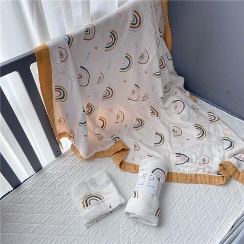 2-6 Layers Newborn Baby Rainbow Swaddling Blankets Muslin Baby Swaddle Wrap Soft Organic Kids Toddler Stroller Bedding Blankets
