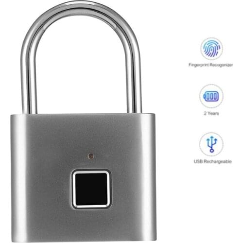 Rechargeable USB Keyless Door Lock Fingerprint Smart Padlock Quick Unlock Zinc alloy Metal Self Developing Chip Fingerprint Lock