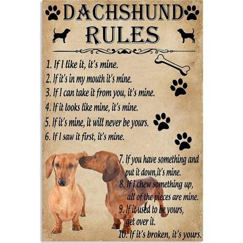 Rules for Your Dog Dachshund Decor Home,pet Lover Wall Art Iron Painting Vintage Home Decor for Bar Pub Club Man Cave