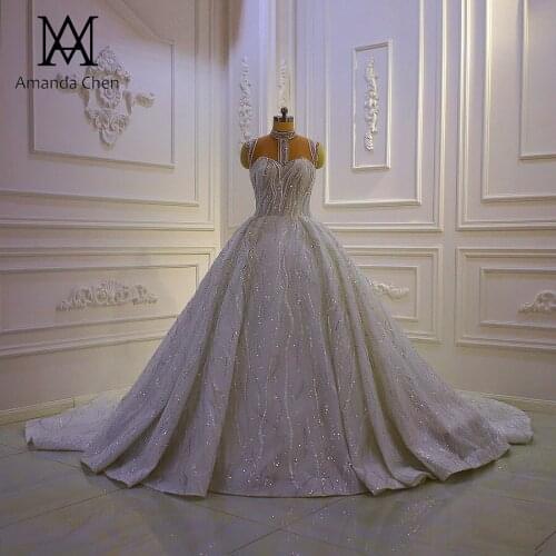 High Neck Crystal Beading Glitter Wedding Dress