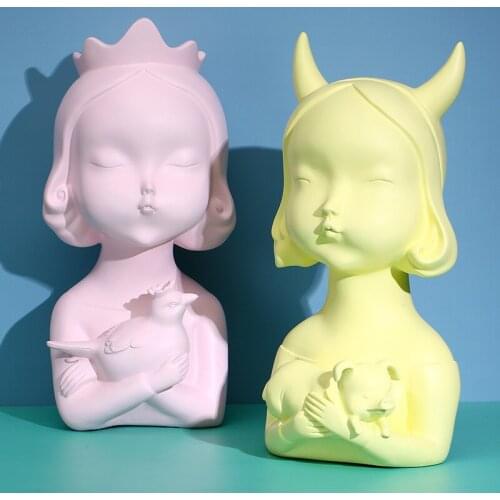 NORDIC PRINCESS GIRL ART SCULPTURE DECORATION ANIMAL CRAFTS FIGURINES ORNAMENTS CREATIVE EUROPEAN HOME DECORATION GIFT R4836