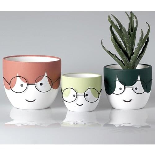 Modern Glasses Round Ceramic Flower Pot Hand-painted Nordic Simple Green Plant Cactus Large-caliber Potted Plant Home Garden