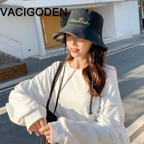 VACIGODEN Women Fashion Bucket Hat Letter Embroidered Sunbonnet Fedoras Outdoor Chapeau Fisherman Caps De Pescador Gorros