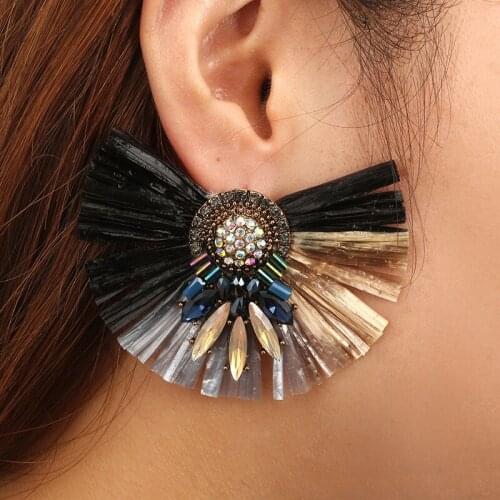 Resto Vintage Style Fashion Geometric Sector Colour Crystal Tassels Earrings For Women Brincos Oorbellen Jewelry