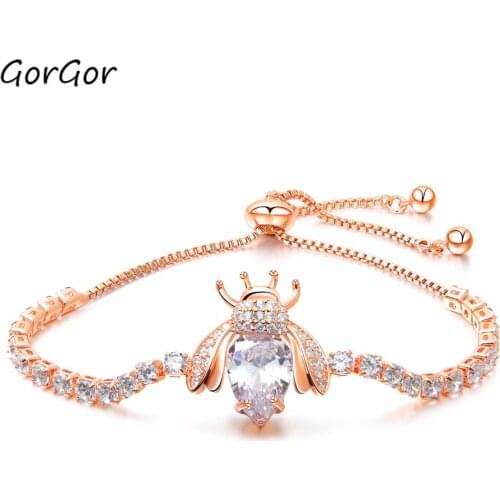 GorGor Fashionable Temperament Full zircon Pull Adjustable Insect Copper Gold-plated Micro-inlaid Zircon Women Bracelet 531