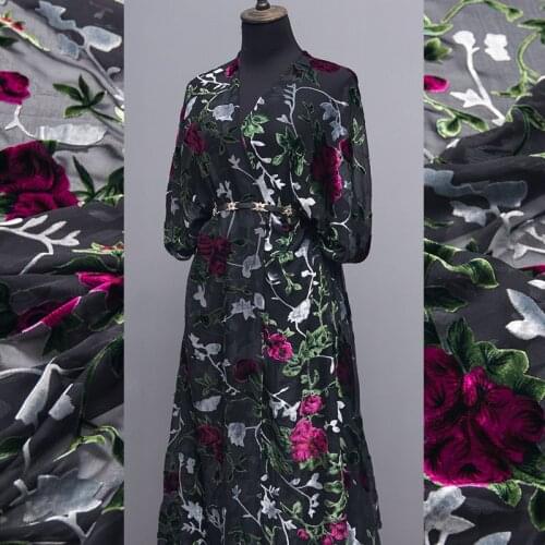 1 Meter Rose Jacquard Real Natural Mulberry Silk Velvet Blend Cotton Clothing Fabric