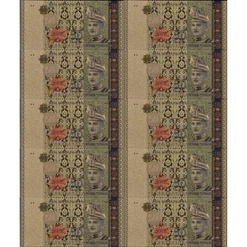 10pcs/lot Malaysia 50 Ringgit Gold Banknote In Colors 24k Gold Plated Banknote for Souvenirs Decoration Fake Money Bills Gift