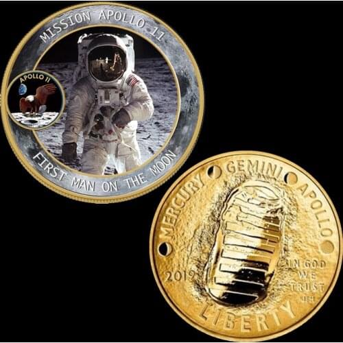2019 50th Anniversary Apollo 11 Moon Landing Gold Commemorative Coin Gift drop shipping
