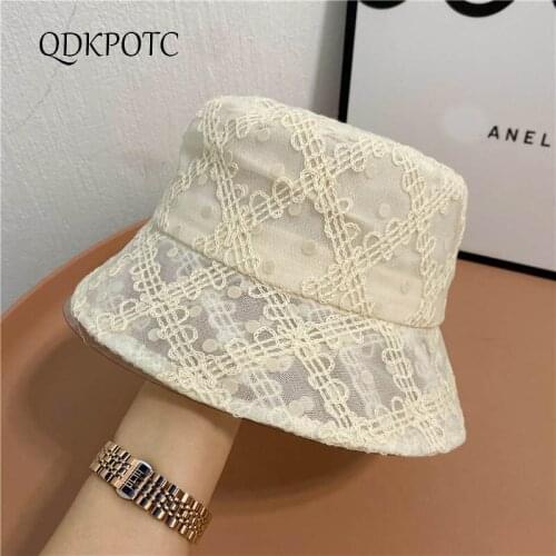 2021 Cap Summer New Women Lace Musical Note Bucket Hats England Fashion Elegant Breathable Sun Protection Sun Hats QDKPOTC