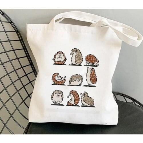 2021 Shopper Hedgehog Yoga Cartoons Printed Tote Bag women Harajuku shopper handbag girl Shoulder shopping bag Lady Canvas Bag