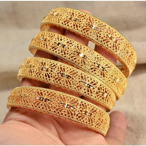 24K 4 Pieces/Lot Gold Color Middle East Gold Dubai Balls Bangles for Women Ethiopian Bracelets Wedding Jewelry African Gifts