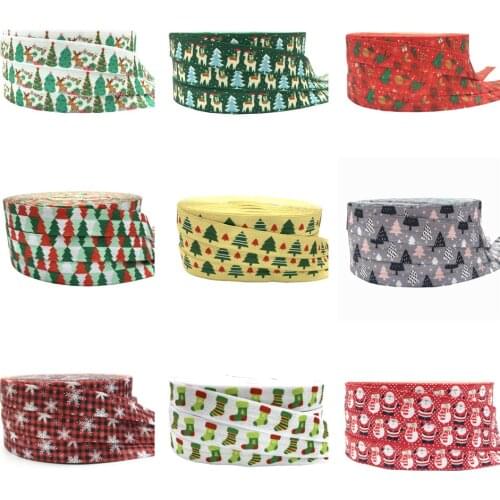 5Yard Christmas Tree Snow Print Fold Over Elastic Band Sewing Tape Handmade Crafts Accessories DIY Baby Headband