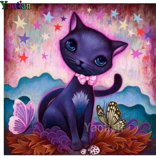5D Diy Diamond Painting Kits Cartoon cat Full Square Round Diamond Embroidery butterfly flower Mosaic Handmade Children Gift