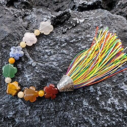 Handmade 7 Chakra Car Hanging Ornament Reiki Healing Energy Balance Meditation Amulet Natural Stone Star Tassel Pendant Keychain
