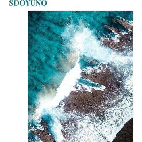 SDOYUNO DIY Acrylic Painting By Numbers Kits Seascape 60x75cm Paint By Numbers Sea Wave Frameless Hand Painting On Canvas