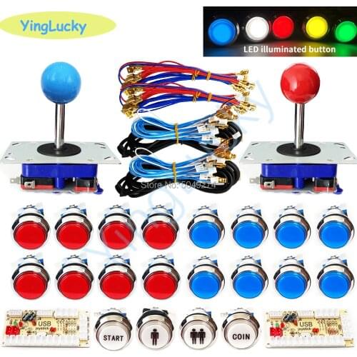 American Style Arcade Cabinet Diy Kit For 12v Led Chrome Push Button zippy Joystick 2 Player Push Coin Button Zero Delay for Pc