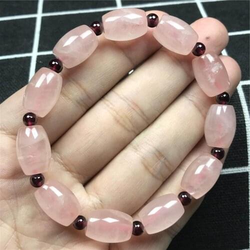 14x12mm Natural Rose Quartz Bracelet For Women Lady Madagascar Stone With Garnet Round Beads Crystal Bracelet Jewelry AAAAA