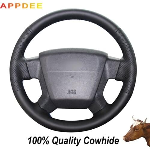 Hand-stitched Black Genuine Leather Steering Wheel Cover for Jeep Compass 2006-2008 2009 2010 Old Patriot 2007-2010