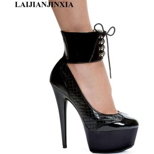 Elegant PU Leather Ankle Strap Platform Women 15cm Super High Heel Shoes, Wedding Shoes, Dress / Party Shoes + Free Shipping