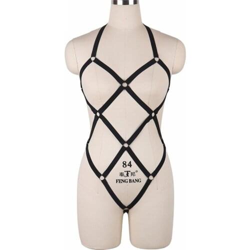 Harajuku Fetish Body Harness Elastic Exotic Apparel Gothic Pole Dance Burlesque Garter Belt Women Crop Top Bodysuit Bondag N0043