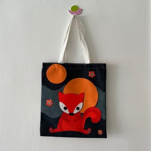 Women Canvas Shopping Bag Cute fox Colored Print Female Cotton Cloth Shoulder Bag Eco Handbag Tote Reusable Grocery Shopper Bags