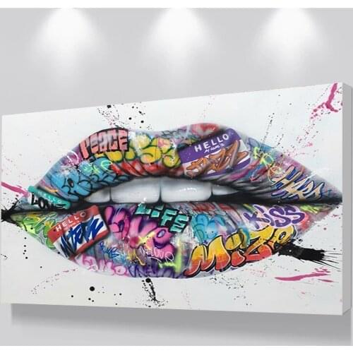 Show Teeth Lips Street Graffiti Art Canvas Painting Wall Posters and Prints Modern Wall Art Picture for Living Room Home Decor