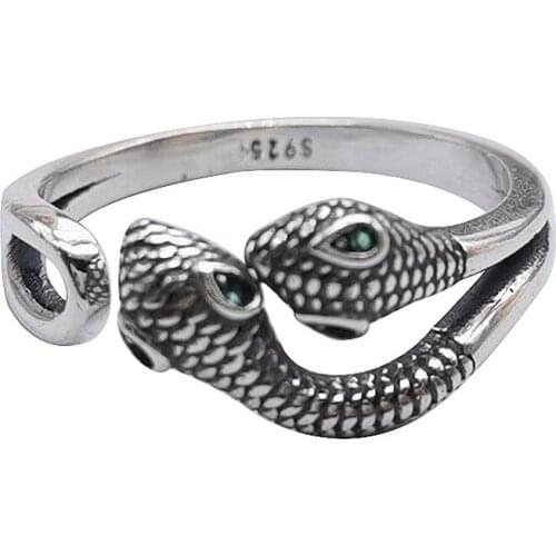 BOCAI New real S925 pure silver ring for women fashion double-headed silver snake adjustable woman ring