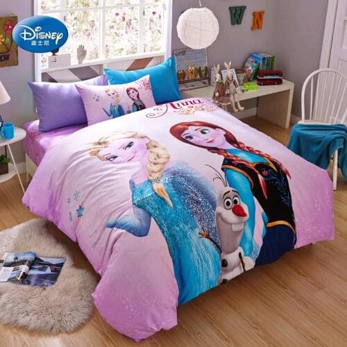 Disney Pink Purple Duvet Quilt Cover Pillowcase Bed Sheet Frozen Princess Pattern Bedding Set Girls Bedroom Decor Home Textile