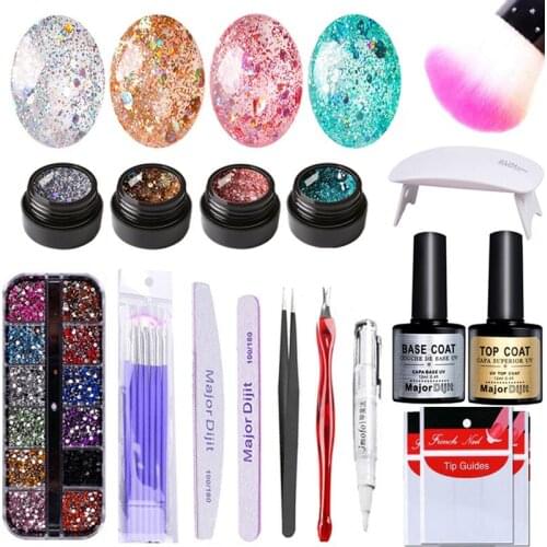 Manicure Set Choose 4 Colors Shining Super Gel Base Top Coat Nail Brushes Nail Kits 5W UV Led Lamp Professional Manicure Tools