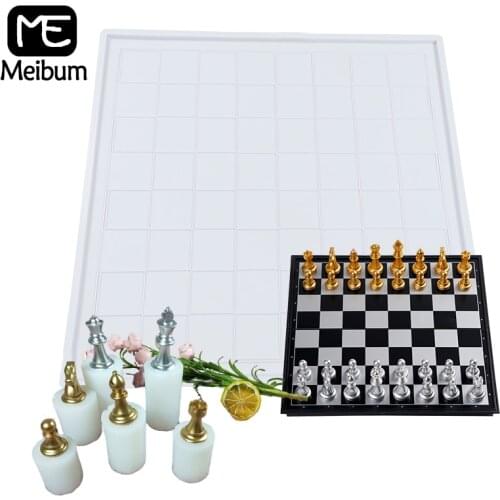 International Chess and Chessboard Silicone Cake Mold Resin Mould 3D King Queen Knight Pawn Bishop Polymer Clay Pan Baking Tools