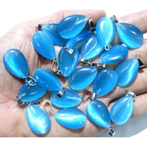 Natural stone Teardrop Quartz Crystal aventurine tiger eye Cat eyes pendants for diy jewelry making necklace Accessories24pcs