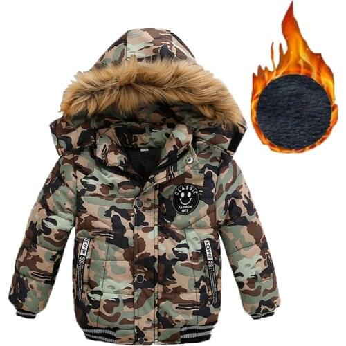 2021 New Winter Boys Camouflage Jacket 1-6 Years Keep Warm Hoodies Outerwear For Kids Handsome Soldier Children Windbreaker