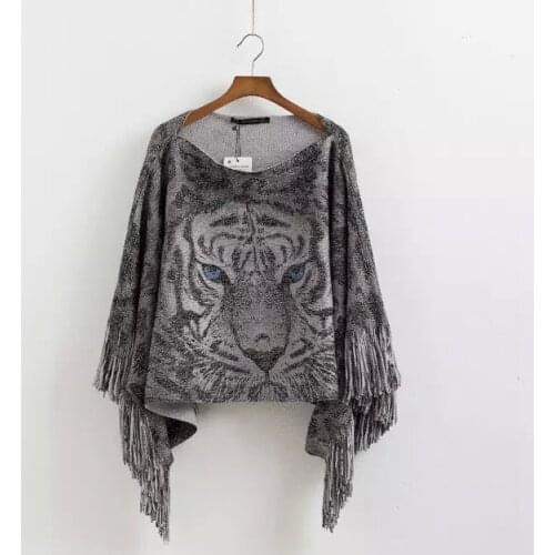 New Fashion Shining Tiger Pattern Poncho Winter Wool Tassels Scarf Women Spain Desigual Pashmina Big Ethnic Cape Sweater Thick