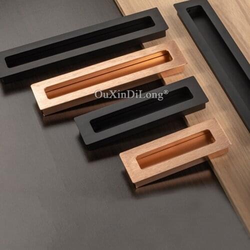 Brand New 10PCS Recessed Cabinet Door Handles Hidden Cupboard Wardrobe Drawer Cabinet Pulls Handles and Knobs Black/Rose Gold