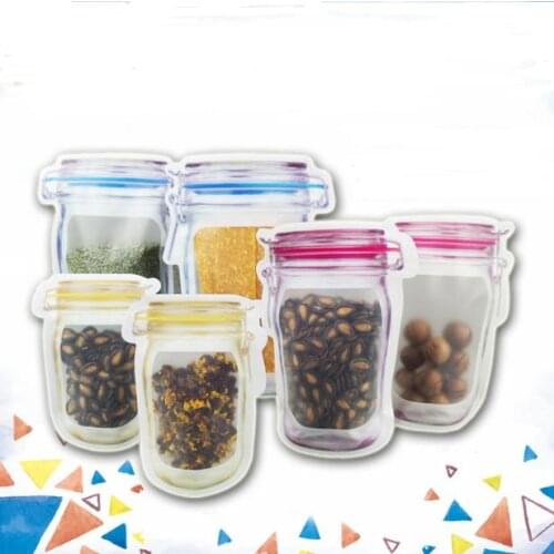 Wholesale Mason Jar Shaped Food Container Plastic Bag Clear Mason Bottle Modeling Zippers Storage Snacks Plastic Box SN1210