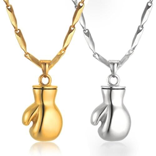 Boxing Glove Pendants Necklaces Male Gift Mens Collar SilverColor Stainless Steel Necklace & Chains For Men/Women Sporty Jewelry