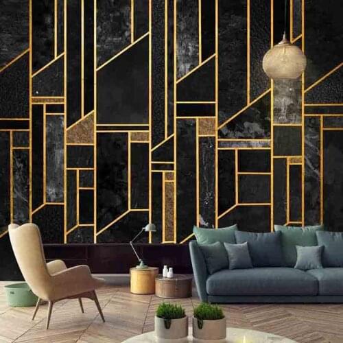 Custom Photo 3D Luxury Black Abstract Geometric Mural Marble Bedroom Living Room TV Background Wall Murals Wallpaper Waterproof