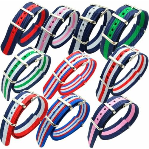 14mm 18mm 20mm Army Sports Nato Strap Fabric Nylon Watchband Silver Buckle Belt for 007 James Bond Watch Bands Colorful Rainbow