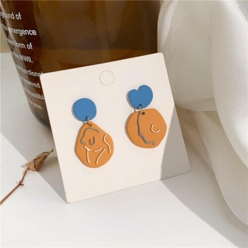 Funny Cute Contrast Color Irregular Round Heart Asymmetrical Drop Earrings Korean Pendent Earrings for Women Girls Ear Jewelry