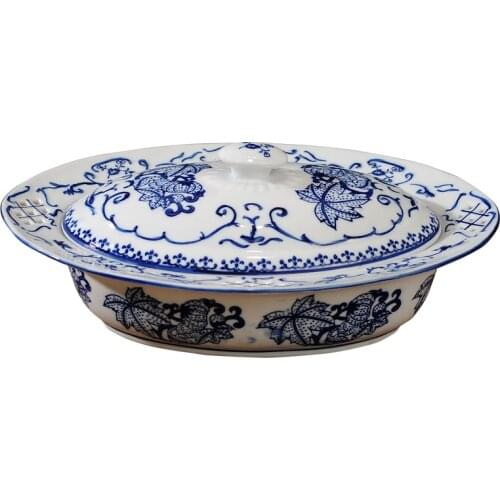 Blue And White Porcelain Fruit Tray Chinese Style Ceramic Dry Fruit Box Melon Seed Candy Plate Snack Box With Cover