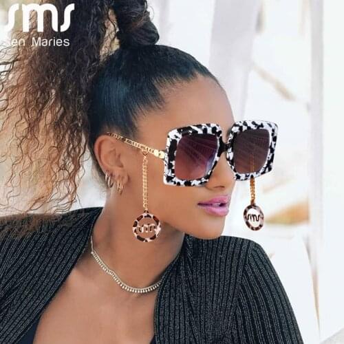 Vintage Sqaure Sunglasses Women Luxury Brand Designer Sunglasses Men Big Shades Classic Oversize Glasses Gold Chain Acetate