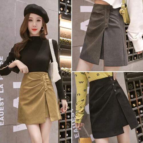 2021 Autumn Winter New Female Korean Style Solid Folds Irregular Casual Elegant High Waist Bag Hip A-line Skirts for Women Y658