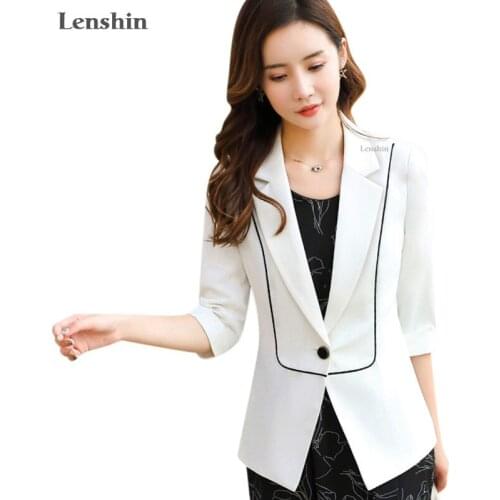 Lenshin Women Elegant Binding Jacket Half sleeve Blazer Fashion Work Wear Keep Slim Office Lady Coat Outwear Single Button